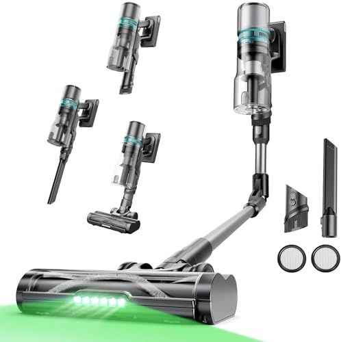 Proscenic P16 Akku Staubsauger Kabellos, 550W 55000pa 65Min mit Flexibles Biegegelenk, GreenEye-Technologie, Display, Anti-Tangle Bodenbürste, für Teppiche Hartböden Haustierhaare Autositze, Grau