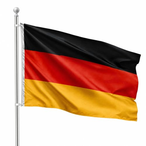 FLAGLY Deutschland Flagge 90x150 cm mit Ösen, wetterfest | Deutschlandfahne aus Glanzpolyester (90 g/m²) – farbecht, robust & für Garten, Balkon und Events