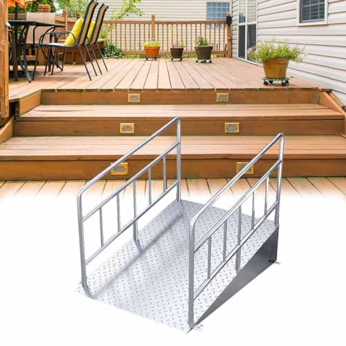 LXHELIVERY Aluminum Portable Wheelchair Mobility Device Ramp - With Dual Handrails, 660 Lb - Textured Traction, Scooter Or Wheelchair(120x80x80 cm)