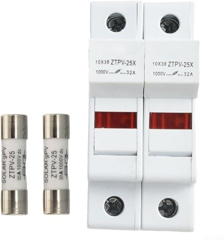 babominimer Porte-fusible solaire PV pour 2P DC 1000 V 10 x 38 mm Montage sur rail DIN pour panneaux solaires 16 A-30 A Compatible avec les systèmes photovoltaïques Indicateur LED (30 A)