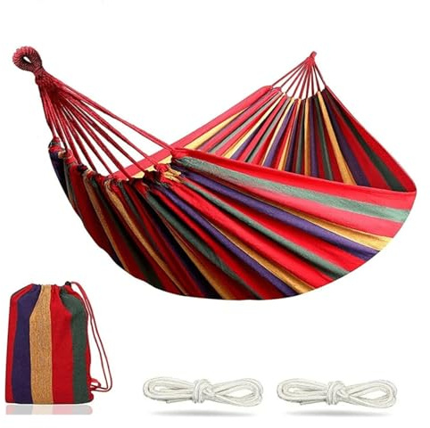 Camping hammock, Single Wide Thick Canvas Hammock Outdoor Camping Backpackaging Leisure Swing Portable Hanging Bed Sleeping Swing Hammock,Single or double(Red170X70CM)