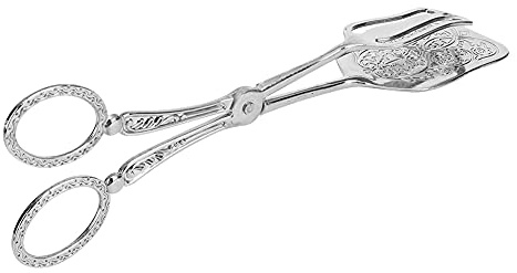 YDuupxe Pinza para Alimentos de Aleación de Zinc Vintage, Pinza para Pan de Ensalada Dorada y Plateada con Patrón en Relieve para Servir Buffet, Vajilla de Cocina, Repostería, Espárragos, Utensilios