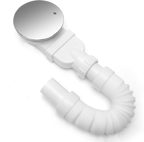 RANJIMA Ablaufgarnitur Dusche 90mm, Extraflache Duschablauf Siphon mit Geruchsstop, Haarsieb, Chrom Abdeckung, Ablaufbogen und Duschabfluss, Höhe 59mm Ablaufgarnitur Duschwanne