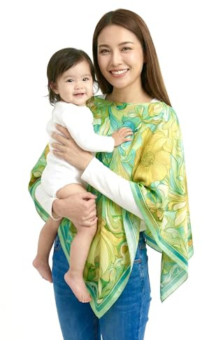 Le Veiléa 3-in-1 Silk Nursing Cover – 100% Silk Twill Breastfeeding Cover, Baby-Friendly, Converts to Poncho & Scarf – Lightweight, Breathable, Stylish Mom Essential