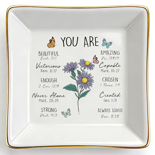 Birthday Christian Gift for Women, You Are Bible Verse Ceramic Trinket Dish