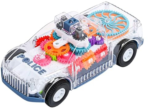 Auto Ingranaggi Trasparente - Veicolo Polizia Elettrico Musicali | Urta E Riparte Giocattolo Bambini | Movimento Omnidirezionale Ingranaggi 3+ Apprendimento STEM Sviluppo Coordinazione Emozione V