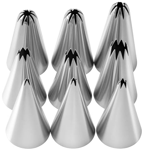 9-Piece Open Star Piping Tips Set - Small French Star Frosting Nozzles, Stainless Steel Icing Tips Star Pastry Tips, Frosting Nozzle Kit for Cupcakes Cakes Cookies Decorating