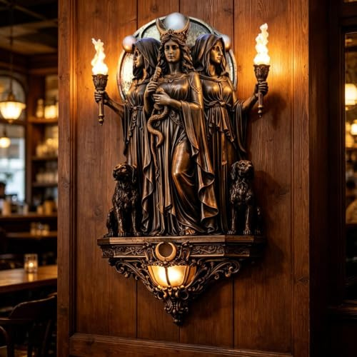 Hecate Triple Goddess Wall Sconce,7.87 in Torches Wall Illuminates Your Space,Retro Gothic Sculpture Wall Lamp, Greek Mythology Statue Light for Bedroom, Living Room & Hallway Decor