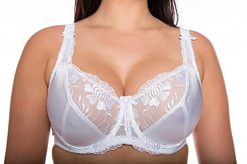 Gemm White Satin Lace Underwired Bra 34D to 46J (38G)