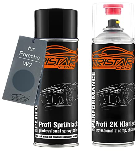 TRISTARcolor Autolack Set Spraydose für Porsche W7 Pazifikblau Metallic +2K | Set aus Basislack + 2K Klarlack, Sprühdosen 400ml