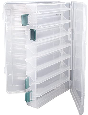 TOPIND Double Sided Fishing Lures Box Transparent Plastic Bait Hooks Boxes Terminal Tackle Bits Clear Storage Box Organizer Case 14 Compartments with Drain Hole Fishing Accessories