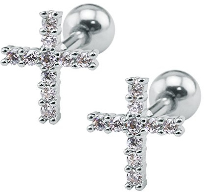 ZeSen Jewelry 16g Funkelnde Zirkonia Edelstahl-Bolzen-OhrRingee Tragus Helix Conch Knorpel-Ohr-Piercing (2) Kreuz