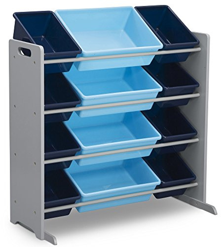 Delta Children Kids Toy Storage Organizer with 12 Plastic Bins - Greenguard Gold Certified, Grey/Blue