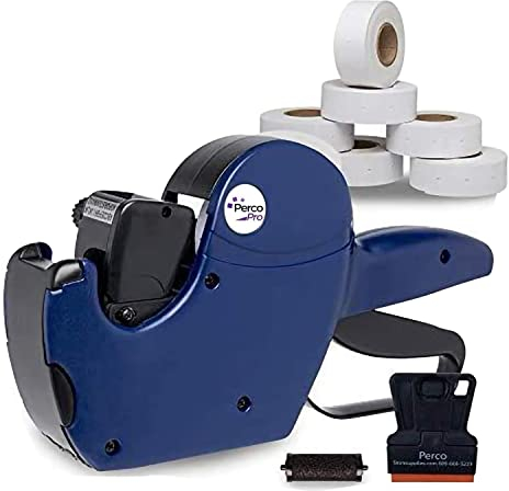 Perco Pro 1 Line Preisauszeichnungspistole mit Etiketten, inkl. 1 Zeilen-Preisauszeichnungspistole, 10.000 weiße Etiketten, mit vorgeladener Tinte
