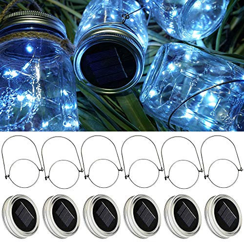 SunKite Solar Mason Jar Lid String Lights, 6 Pack 15 Led String Fairy Star Firefly Jar Lids Lights (Jars Not Included), for Mason Jar Patio Garden Wedding Lantern Table Decoration (Cool White)