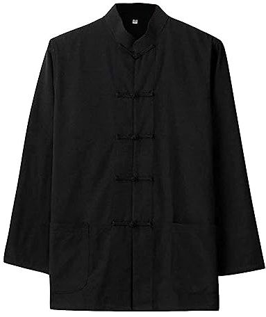 G-LIKE Camisa de caballero china - Arte marcial tradicional Kung Fu Tai Chi Wushu Clásico Estilo Tangzhuang Manga larga Uniforme de entrenamiento Primavera Otoño Ropa de ocio, Negro , L