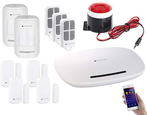 VisorTech Kleine Alarmanlage: 11-teilige GSM-Alarmanlage mit App, Funk- & Handynetz-Anbindung (Alarmanlagen für Garage mit SIM, Alarm System für zu Hause, Überwachungskamera Set)