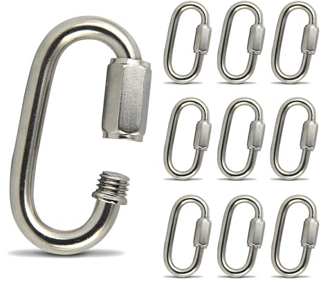 PROTECH 10 Stück Schnellglieder M10 Karabiner 10mm mit Verschluss aus Edelstahl V4A Schraubverbinder Schraubkettenglied A4 Verschlusskarabiner Kettenverbinder