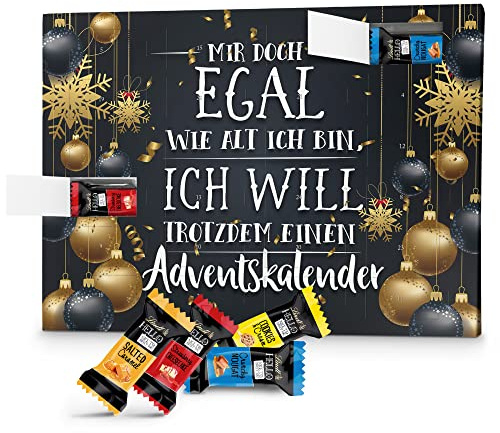 printplanet - Lindt Hello Adventskalender mit Spruch und Füllung in 4 Sorten - Mir doch Egal wie alt ich Bin, ich Will trotzdem einen Adventskalender - 2026