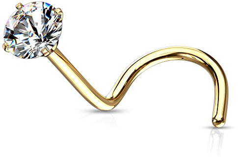 Tata Gisèle Piercing de nez en acier chirurgical 316L et Oxyde de Zirconium Rond. Différentes Couleurs d'Acier et de Zircons - (Or Doré/Transparent, 2.5)