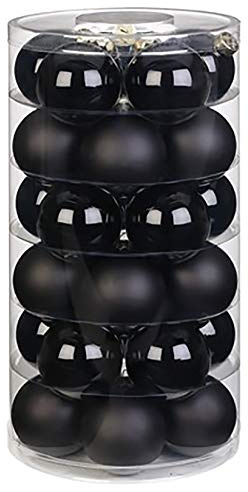 Inge Glas Weihnachtskugeln | Schöne Christbaumkugeln aus Glas | 30 Kugen in Dose | Christbaumschmuck Weihnachtsbaumschmuck Weihnachtsbaumkugeln (schwarz/Glanz/matt)