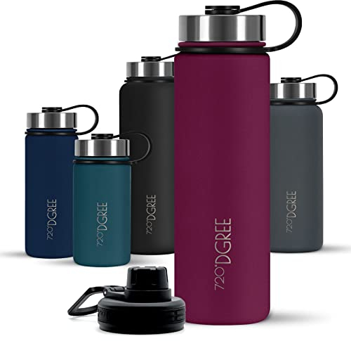 720°DGREE Edelstahl Trinkflasche 710ml “noLimit” - Auslaufsicher, Kohlensäure geeignet, BPA-Frei - Thermosflasche, Isolierflasche mit Schraubverschluss für Kinder, Schule, Fitness +Gratis Sportdeckel