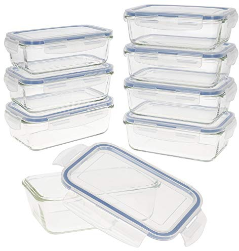 AKTIVE Max Home - Pack 6 Recipientes Herméticos de Vidrio, táper Cristal Apto para Microondas, Envases para Comida con Cierre, 800 mililitros, Tapas transparentes, Contenedor de Alimentos (16533)