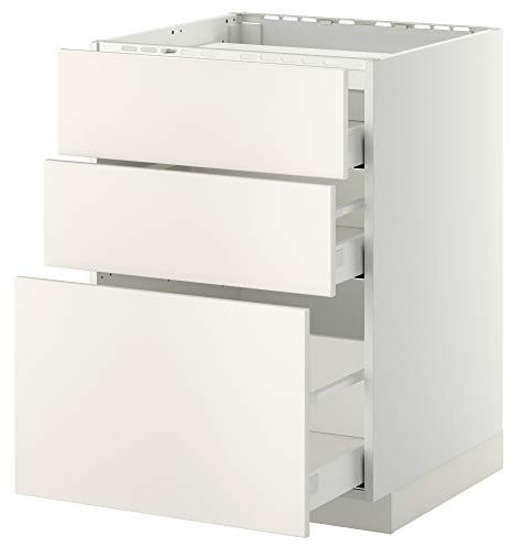 METOD/MAXIMERA Table de cuisson à 3 façades/3 tiroirs 60 x 61,6 x 88 cm Blanc/Veddinge blanc