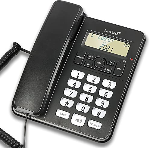 Desktop Corded Telephone for Home, Landline Telephone with White Big Buttons, Ringer Volume and Speakerphone Volume Adjustable, Caller Identification, LCD Contrast Adjustable Backlight Display(Black)
