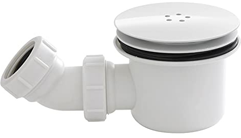 nuie STW004 Wetroom | Modern Bathroom White Fast Flow Shower Waste with Chrome Cover, 99 x 116 x 116mm, White/Chrome