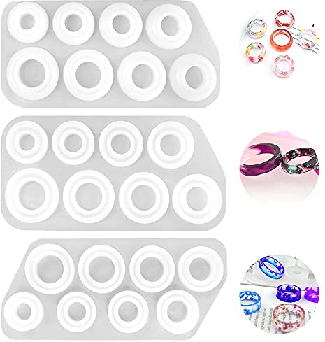 SENHAI 3 moldes de resina de silicona de diferentes formas, 8 tamaños de anillo de joyería de resina molde de fundición, para anillos de bricolaje, pendientes, colgantes de collar, llaves,decoración