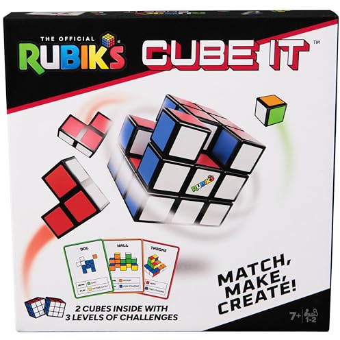 Rubik’s Cube, Cube It, 2-Player 3D Puzzle Sequence Board Game Stress Relief Fidget Toy Activity Cube Travel Teen Gift Idea, for Adults & Kids Ages 7+