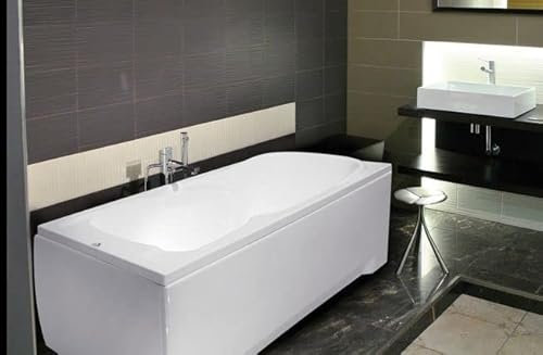 ECOLAM Baignoire rectangle Majka 120x70 cm | tablier en acrylique | pieds siphon + silicone | Baignoire acrylique blanc | Ensemble complet