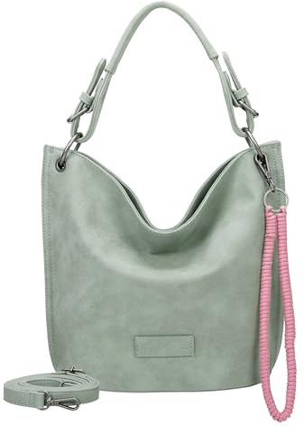 Fritzi aus Preussen Fritzi31N Vintage Lime Hobo Borsa a Spalla Donna Ecopelle Vegan con Ciondolo Rimovibile Finitura Vintage Lavata per Festival e Città 28 x 26 x 13 cm, Verde Menta
