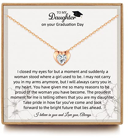 JOSYANDLOVE Graduation Gifts for Daughter, Her, Sterling Silver Crystal Heart Necklace Women, College from Mom or Dad, Presents Rose Gold (BBYY01JS)