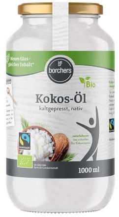 borchers Bio-Fairtrade Kokosöl Nativ | Bioqualität | aus der ersten Kaltpressung des Fruchtfleisches | aus vollreifen Bio-Kokosnüsse | 450 ml