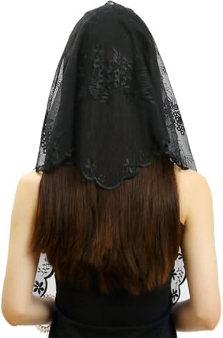 RUNRAYAY Spanish Chapel Veil, Vintage Inspired Lace Mantilla Veils for Church Latin Mass Catholic Head Scarf for Women Black, Style 3