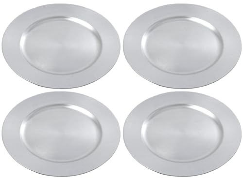 Acan Tradineur Lot de 4 Assiettes Réutilisables Rond en Plastique Plat Plat Décoratif Plateau de présentation de Bonbons de Noël Nougat Gâteaux Argenté Ø 32,8 cm