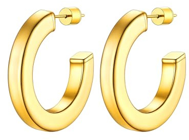 PROSTEEL Halvkreoler dam 30 mm/40 mm/60 mm/80 mm öppna fyrkantiga ringar örhängen i rostfritt stål/guldpläterad/svart, 30mm, Rostfritt stål