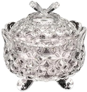 BgnEhRfL Sucrier avec Couvercle sucrier rétro sculpté avec récipient en Verre, Pot à Bonbons en Verre Cristal avec Couvercle en Forme de Papillon, 10,5 x 13,5 cm