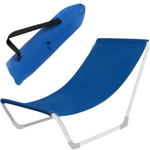 MT MALATEC Chaise longue de plage avec sac de transport, pliable, supporte jusqu'à 110 kg, étanche, jardin, plage, camping, acier, bleu 23563