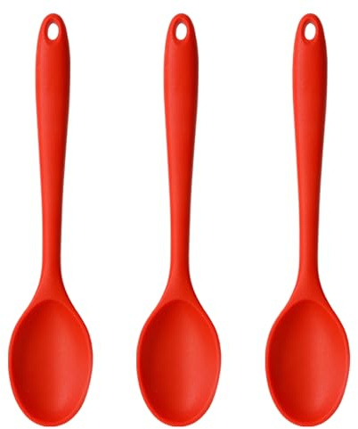 3 Piezas Cucharas de Silicona, Cucharas de Silicona Para Cocina, Cucharas de Cocina Resistentes Al Calor, Cucharas de Silicona Para Hornear, Cucharas de Silicona Para Mezclar (Rojo)