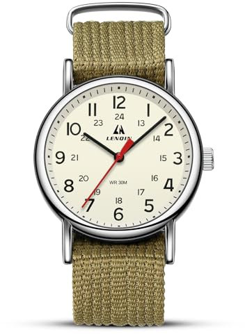 LN LENQIN Orologi Militare Sportivo Orologio Analogico Quarzo da Uomo Impermeabili Orologi da polso con Cinturino in Nylon (Olive Silver Yellow2)