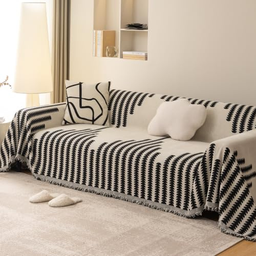 VanderHOME Couch Überwurf, Sofa Überzug 1/2/3/4 Sitzer, Sofa überwurfdecke, Überwurf aus Chenille, Couchschutz für Haustiere Haare Kinder Floppers Hund Katze Kratzer 180 * 320cm-Schwarz