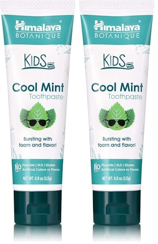 Hiamalaya Botanique Kids Toothpaste |Cool Mint Flavor Reduces plague makes teeth stronger| Fluoride free, vegan & gluten free- 80g (Packung mit 2)