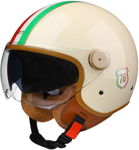 Öppen Ansiktshjälm Vintage Motorcykelhalvhjälm DOT/ECE-godkänd Motorcykelkrockhjälm Med Dubbelvisir Retrostil Motorcykeljethjälm For Barn Ungdom Män Kvinnor(Color:29,Size:M(57~58CM))