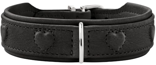 HUNTER Soho X Love Hundehalsband | Rindsleder, geschmeidig, gepolstert & fellschonend, eingenähte Herzen, Made in Germany, Farbe: Schwarz, Größe: 42