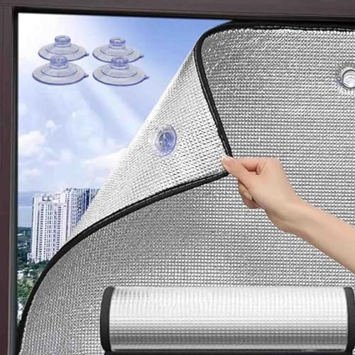 Anti-UV Aluminisierte Wärmeschutzfolie,Sichtschutzfolie Fenster, Hitzeschutzfolie fenster,Aluminisierte Folie mit Saugnapf,6mm Dicke,Privatsphäre Fensterfolie,Thermo Reflektierende Folie(110x100cm/43.