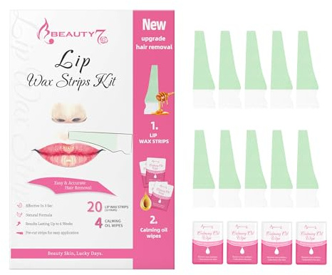 Bandes de Cire Froide Lèvre Supérieure - Tous les Peaux - 20 Bandes de Cire avec 4 Lingettes Apaisantes Bandes de Cire Frome Prédécoupées L'épilation des Visage