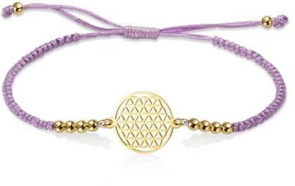 VASSAGO Pulsera de flor de la vida para mujer, ajustable, hecha a mano, trenzada, estilo geométrico, hueco, cuerda colorida con cuentas